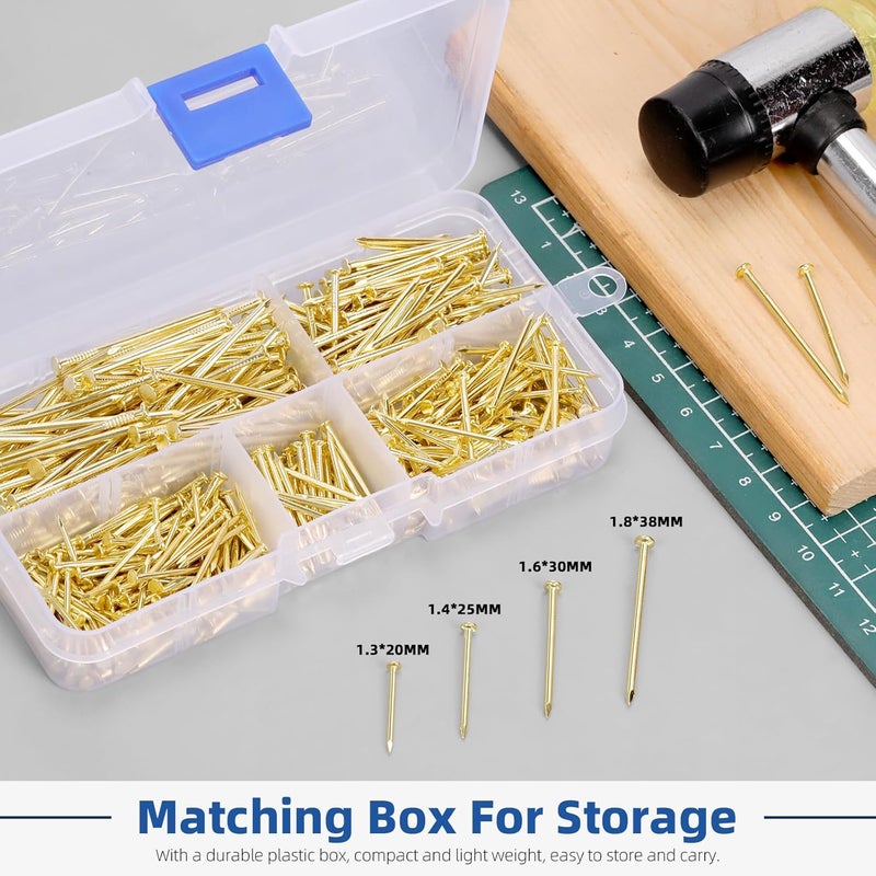 Glarks 500pcs 3/4’’ 1’’ 1-3/16’’ 1-1/2’’ Length Nail Assortment Kit, Golden Hanging Nails, Finishing Nails, Wall Nails, Wood Nails, Common Nails, Hardware Nails for Picture Wall Hanging - Image 5